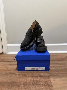 Stuart Weitzman Black Platform Lug Sole Penny Loafers